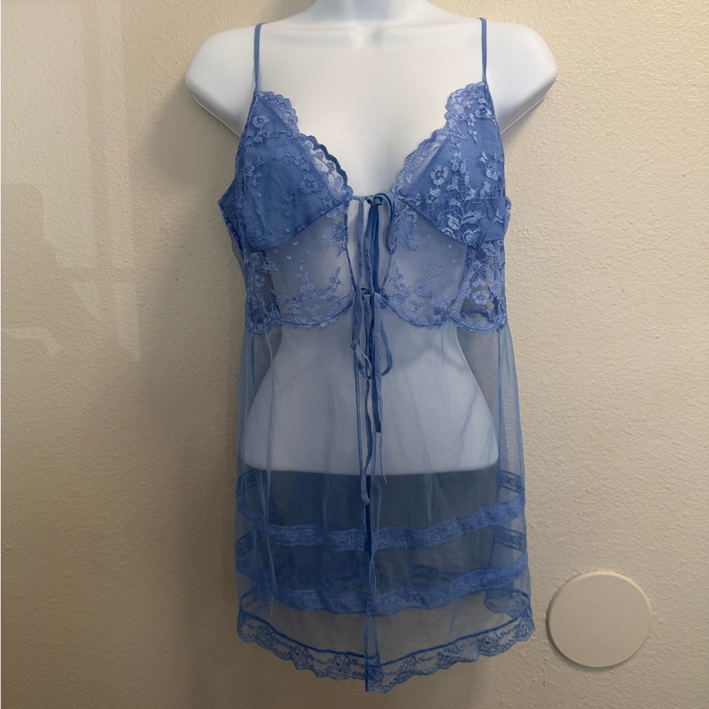 Victoria's Secret Sheer Blue Lace Chemise